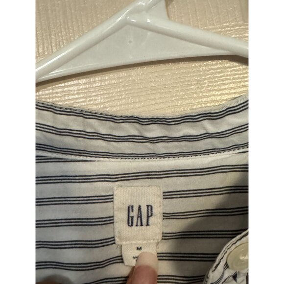 GAP Women’s White Blue Striped Cotton Crochet Popover Shirt Tunic Top MEDIUM/ L2 - Picture 3 of 8